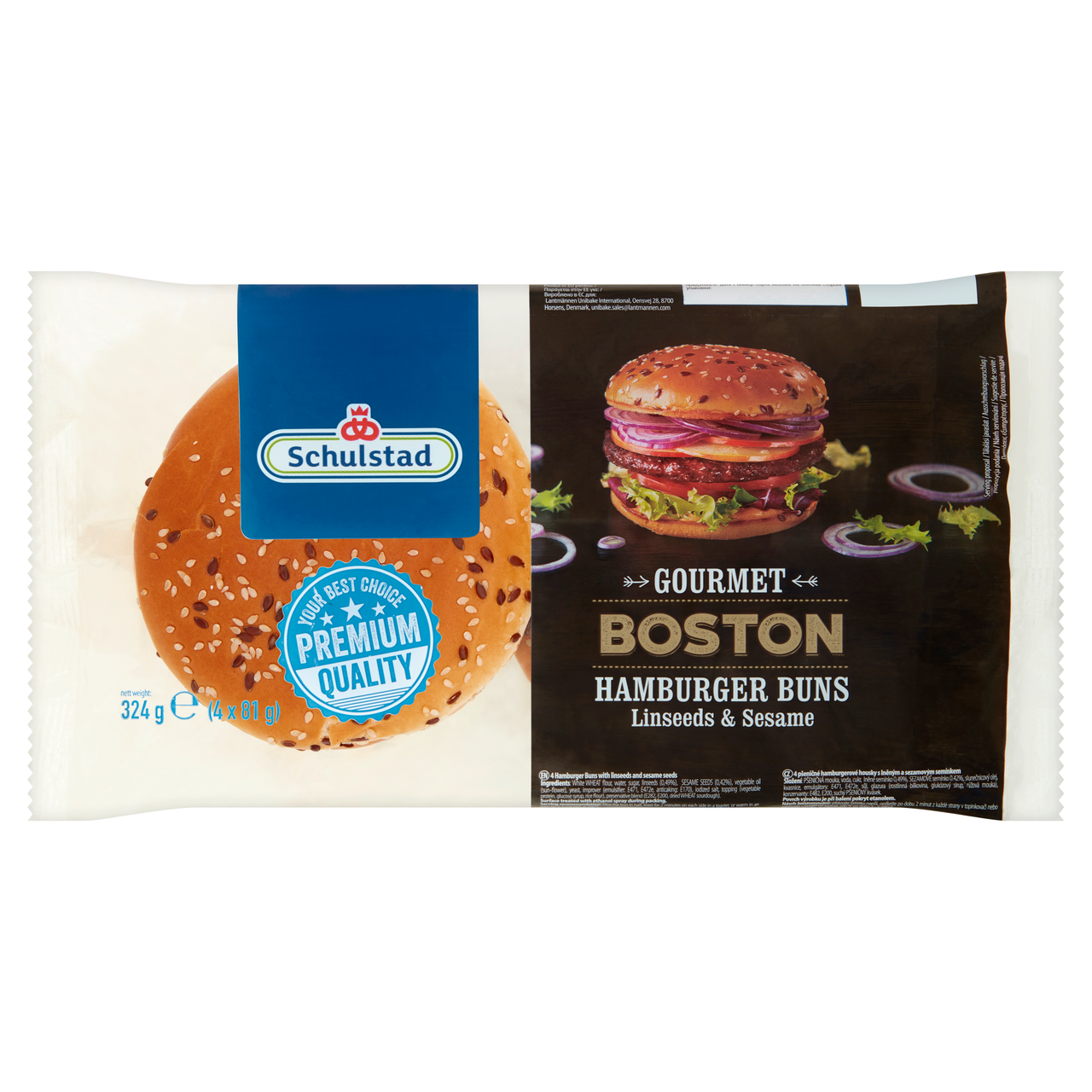 Schulstad Boston lenmaggal és szezámmaggal szórt hamburgerzsemle 4 x 81 g (324 g)