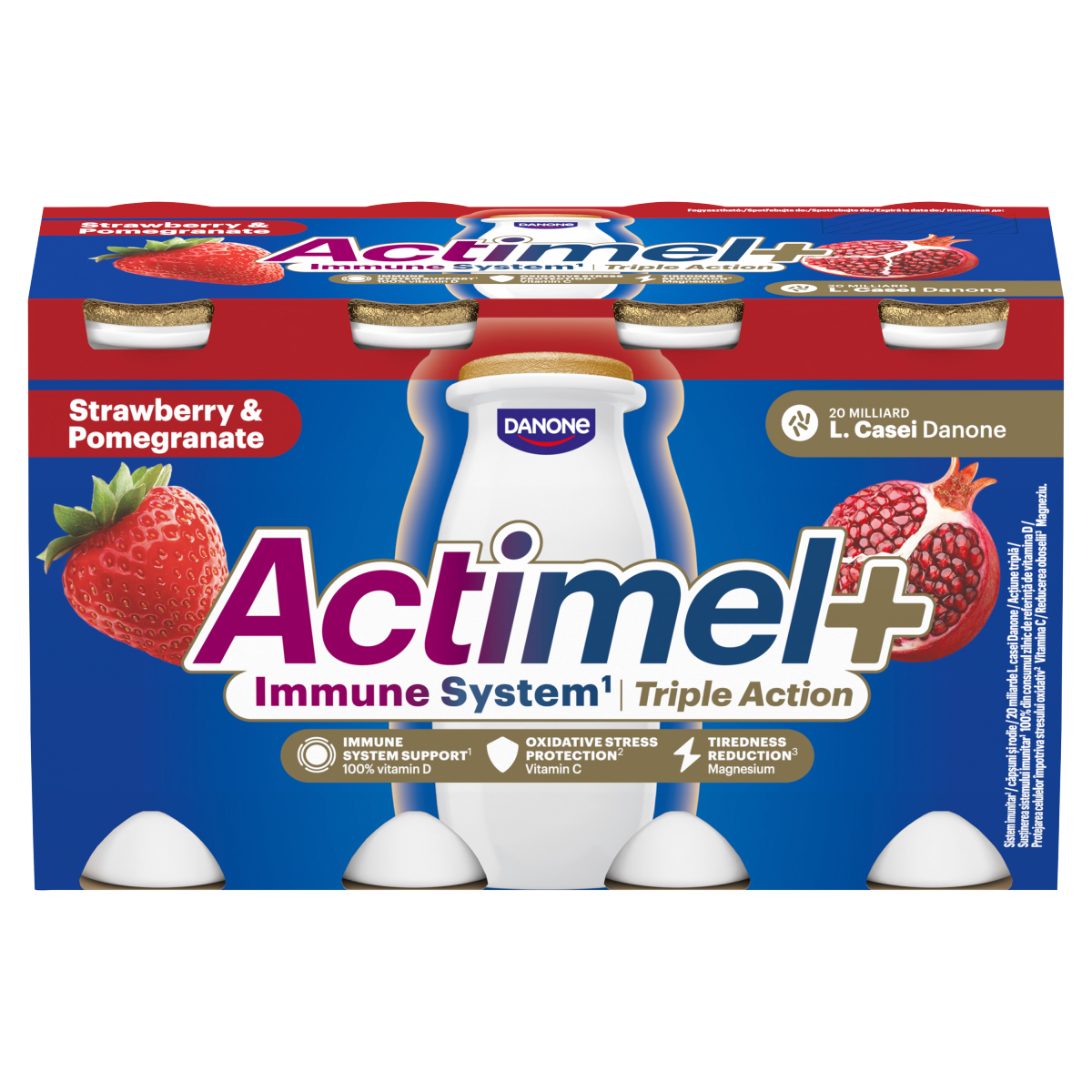 DANONE Actimel+ eper- és gránátalmaízű zsírszegény joghurtalapú ital 8 x 100 g (800 g)