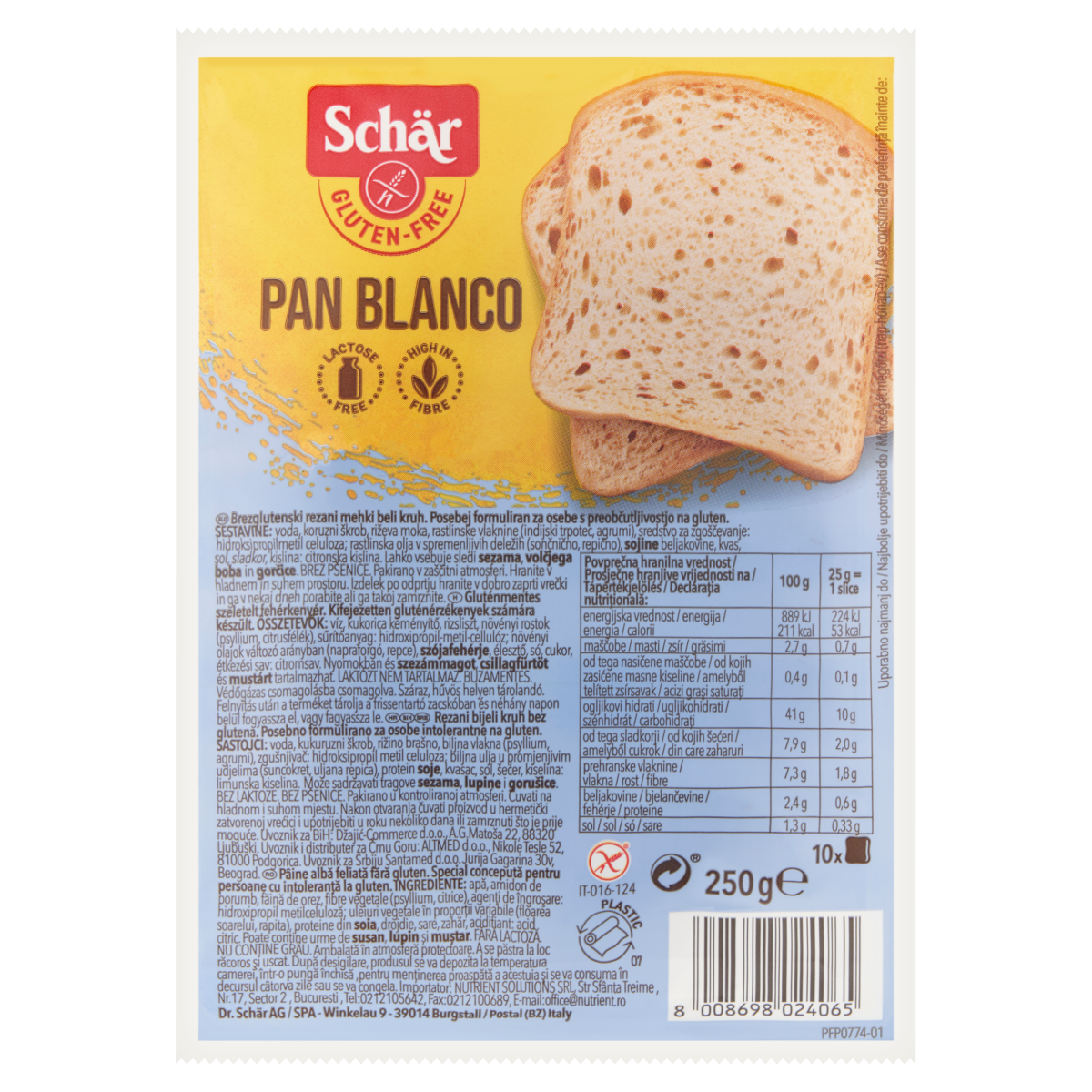 Schär Gluténmentes Szeletelt Fehérkenyér 250 g