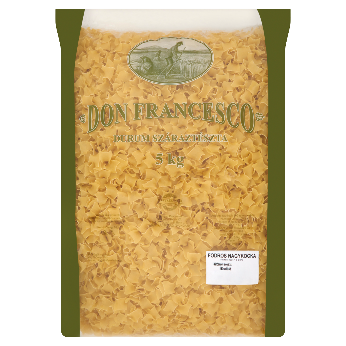 DON FRANCESCO Fodros Nagykocka Durum Száraztészta 5 kg
