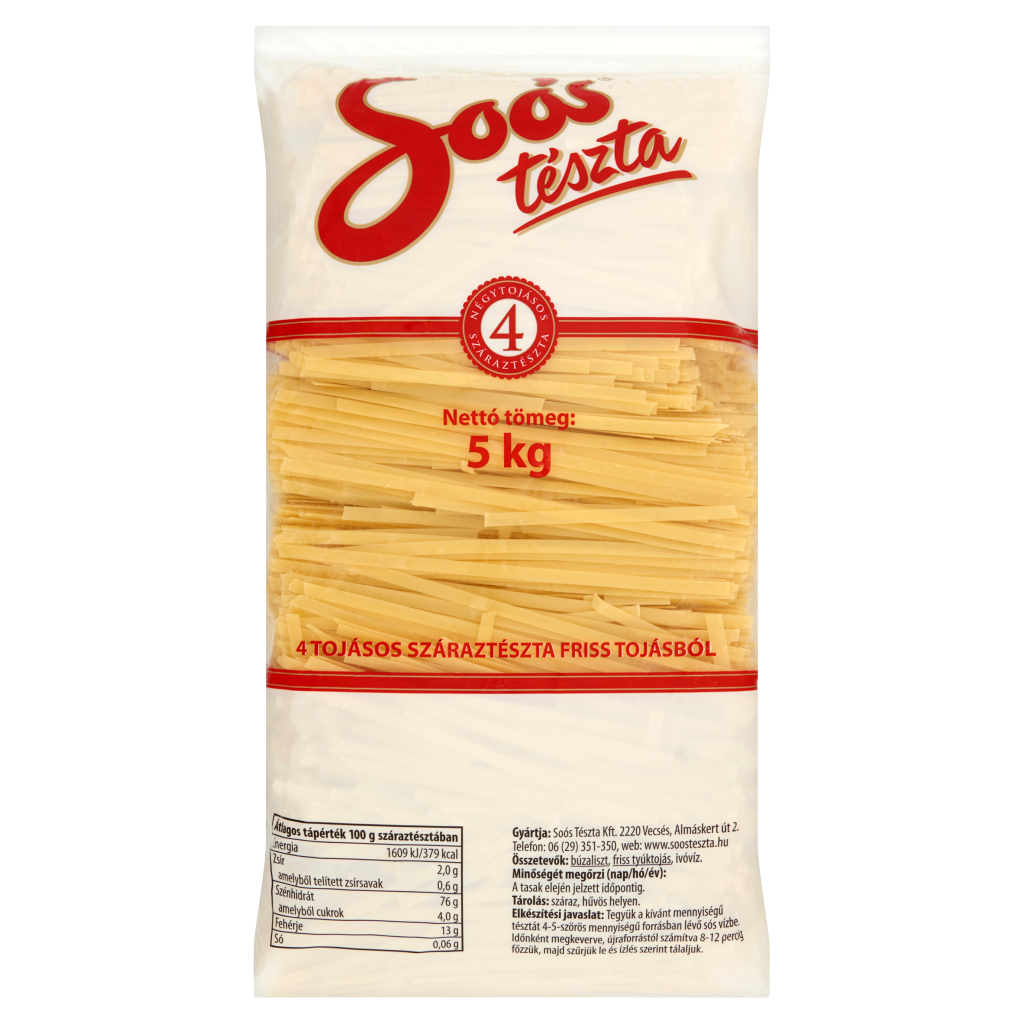 Soós szélesmetélt 4 tojásos száraztészta 5 kg