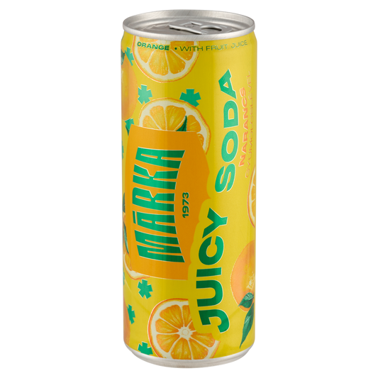 MÁRKA Juicy Soda narancs szénsavas üdítőital cukorral és édesítőszerrel 250 ml