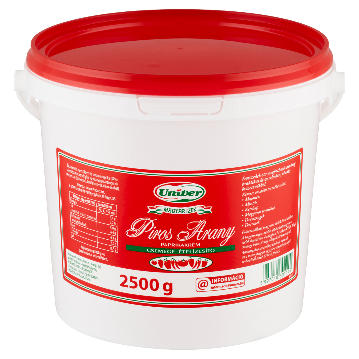 Univer Magyar Ízek Piros Arany Paprikakrém Csemege 2,5 kg