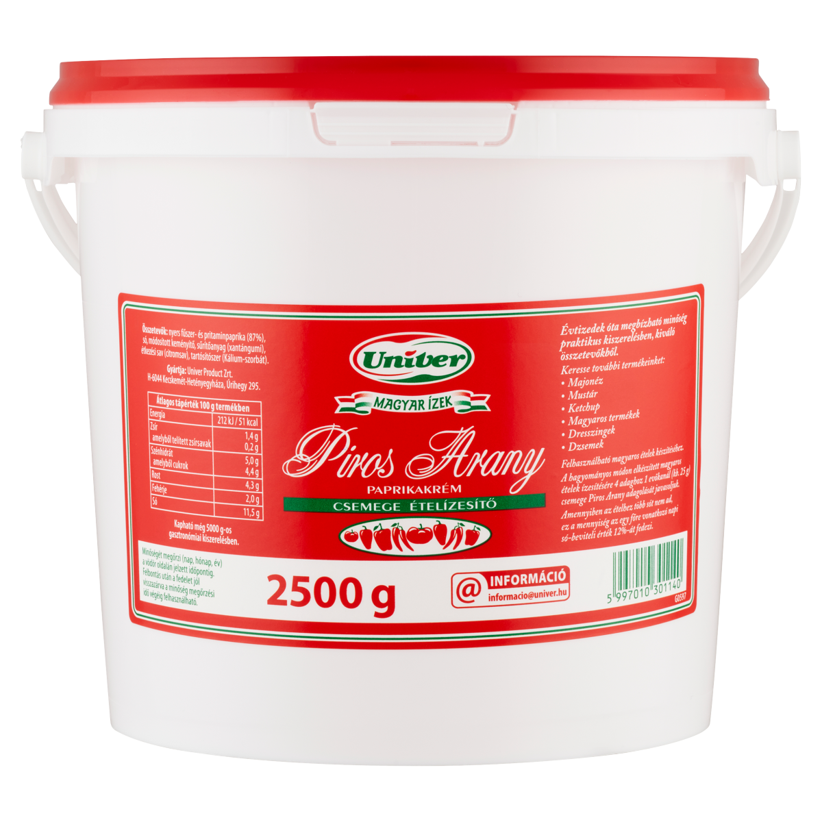 Univer Magyar Ízek Piros Arany Paprikakrém Csemege 2,5 kg
