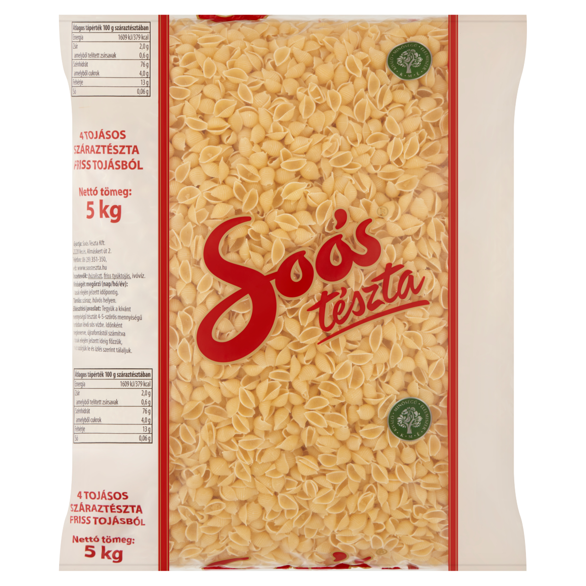 Soós kagyló 4 tojásos száraztészta 5 kg
