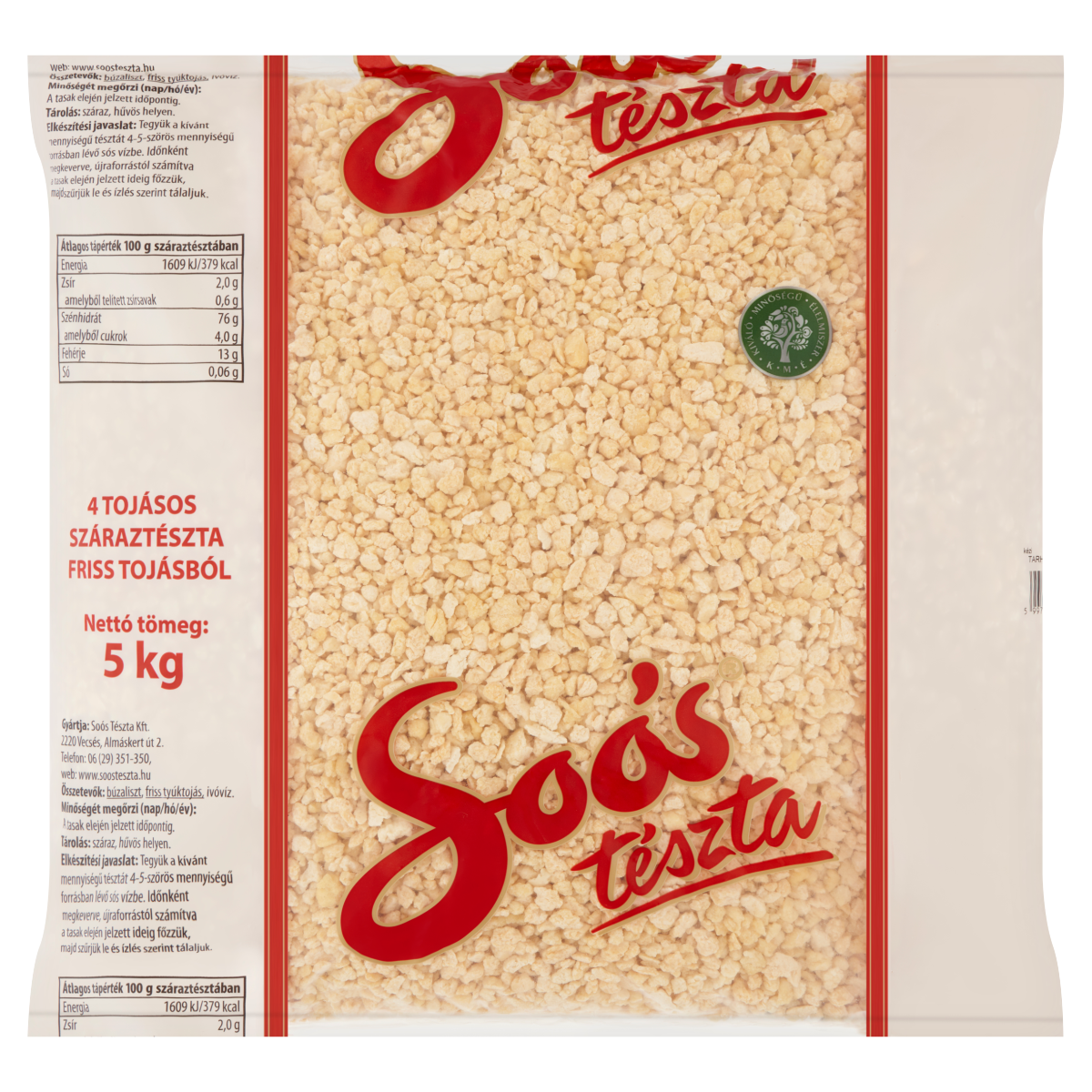 Soós kézi tarhonya 4 tojásos száraztészta 5 kg
