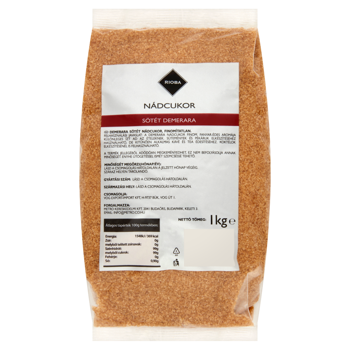 RIOBA Sötét Demerara Nádcukor 1 kg